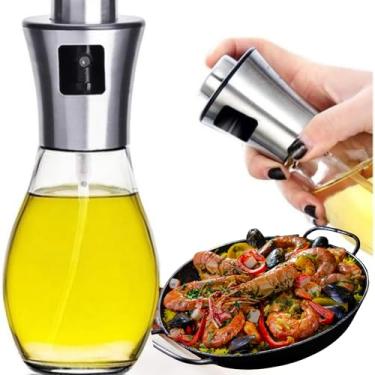 Imagem de Garrafa Pulverizadora de Azeite em Vidro com Spray Doseador Anti-Gotas, Dispensador de Óleo e Vinagre em Aço Inoxidável para Cozinha, Saladas, Grelhados e Churrasco Borrifador 200ml