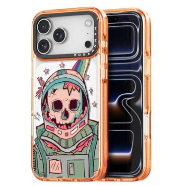 Imagem de Rosarnnah Capa fofa para iPhone 17 Pro - Capa de telefone à prova de choque com proteção contra quedas de nível militar de 2 m - Design The Last Astronaut (16,3 cm) Laranja cósmica