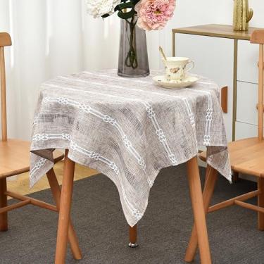 Imagem de Limalred Toalha de mesa quadrada pequena bordada listrada rústica, resistente a rugas de linho resistente a vincos, capa de mesa de cabeceira para decoração de mesa de cabeceira, 61 x 61 cm, marrom
