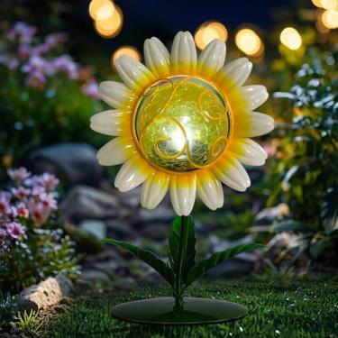 Imagem de MUMTOP Lanternas solares à prova d'água ao ar livre - luzes solares de girassol decorativas, enfeites de lâmpada de mesa com vidro rachado para decoração externa de quintal e jardim