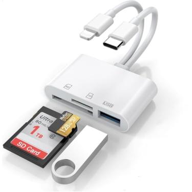 Imagem de Leitor de cartão SD para iPhone iPad, adaptador USB C 5 em 1 para USB, visualizador de cartão SD com adaptador de cartão SD/TF USB 3.0, leitor de cartão de memória para iPhone, iPad, MacBook, Samsung