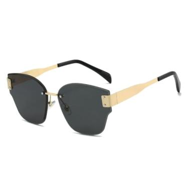 Imagem de HCHES Óculos de Sol Retangulares de Luxo Sem Armação com Lentes Degradê para Mulheres e Homens com Armação de Metal e Proteção UV400 (Dourado e Preto)