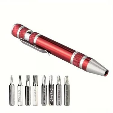 Imagem de Conjunto de 8 chaves de fenda magnéticas multiferramentas – Ferramenta manual portátil de liga de alumínio com capa removível, cor vermelha, brocas cruzadas e de cabeça chata para conserto doméstico