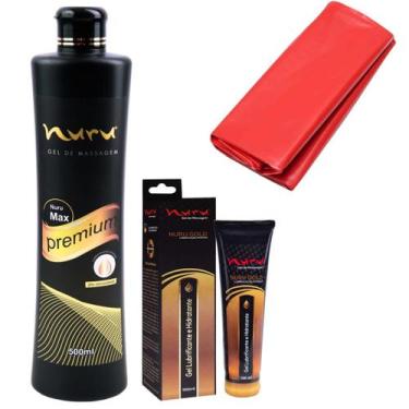 Imagem de Gel de massagem nuru premium 500ml lubrificante e lençol