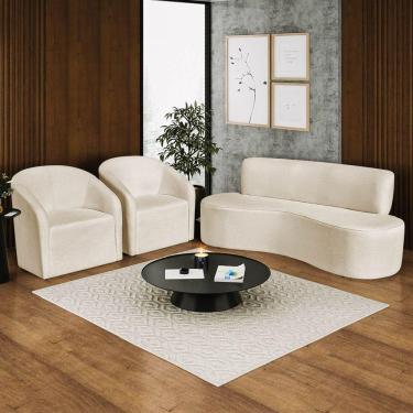 Imagem de Kit Sofá Curvo Amsterdã 160cm E 2 Poltronas Luiza Max Linho Bege