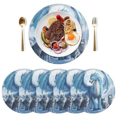 Imagem de Tapete de mesa de dragão de gelo lobo 6 tapetes de mesa de PVC 38 cm para mesas redondas tapetes laváveis para festa de Natal