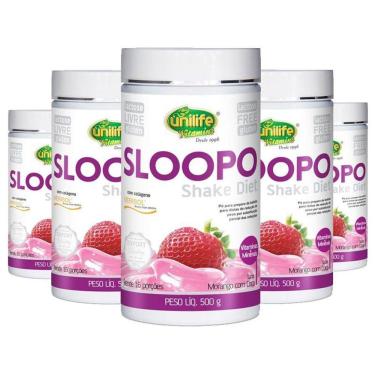 Imagem de Kit 5 Sloopo Shake Diet Com Colageno 400g Sabor Morango Unilife