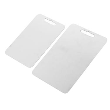 Imagem de Jopwkuin Conjunto de 2 Tábuas de Corte Duráveis ​​de Aço Inoxidável para Cortar Cozinha Doméstica, Fácil de Limpar e Seguro, 13,38x9,05in e 11,81x7,87in