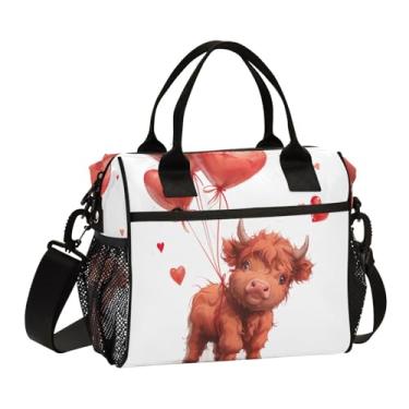 Imagem de Bolsa térmica Cow Love branca com alça de ombro ajustável, lancheira de escritório para mulheres
