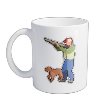 Imagem de Caneca Xícara de Café Porcelana 300ml Gato Preto Lua Crescente Pixel Art