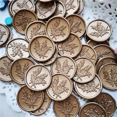 Imagem de 10 adesivos autoadesivos de lacre de cera de folha com fita dupla face envelope de casamento selagem de cartão de presente adesivos de selo de cera (bronze, alecrim)