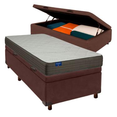 Imagem de Cama Box Bau Marrom Solteiro + Colchão D33 Orthotech Inducol