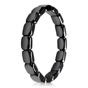 Imagem de RnemiTe-amo Pulseira de hematita masculina - Pulseira de hematita de pedra natural preta elástica com contas, recupere confiança e foco, joias inspiradoras presentes para marido/namorado, One Size