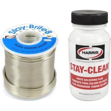 Imagem de TWSupply Kit de solda Harris Stay-Brite #8 Silver – Solda SB831 (500 g, 1/40.6 cm) + fluxo SCPF4 (frasco de 113 g) – sem chumbo 94% estanho/6% prata
