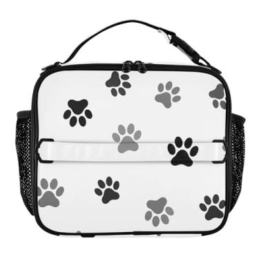 Imagem de Lancheira preta cinza com estampa de pata de cachorro branca para mulheres, meninas, lancheira masculina e infantil, lancheira para trabalho, reutilizável para alimentos, isolada para escola