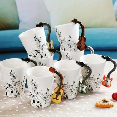 Imagem de Caneca de cerâmica de música criativa de 240 ml, violão, estilo violino, café, chá, leite, canecas e copos com alça, presentes inovadores (guitarra)