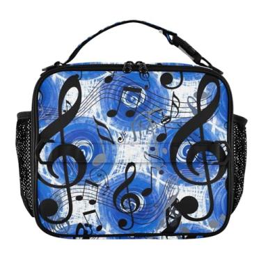 Imagem de Joisal Lancheira azul com notas musicais para mulheres, meninas, lancheira masculina e infantil, lancheira para trabalho, bolsa térmica de alimentos portátil para escola