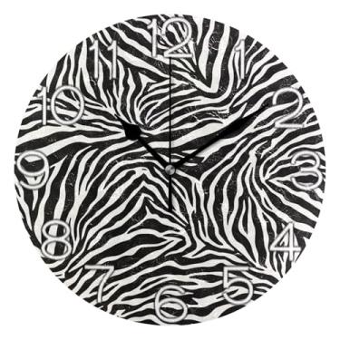 Imagem de GAIGEO Relógio de parede analógico decorativo relógio de cozinha bonito estético silencioso sem tique-taque, decoração de parede de casa de fazenda moderna, listras de zebra preto branco clássico, 25