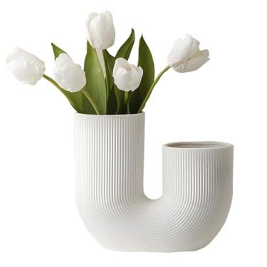 Imagem de 1 vaso de flores de cerâmica fosco redondo fosco para decoração de casa moderna, estética para sala de estar, mesa, estante, cornija e decoração de casa de entrada (branco, P)