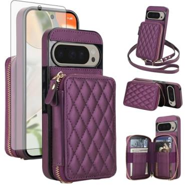 Imagem de Asuwish Capa de celular para Google Pixel 9/9 Pro/10/10 Pro 5G capa de celular carteira com película de vidro temperado, alça protetora de tela com bloqueio de RFID, suporte para cartão Pixel9 9Pro