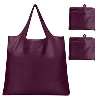 Imagem de Tandoler Bolsa de compras grande e dobrável, à prova d'água, reutilizável, para compras, sacolas reutilizáveis grandes de 22,7 kg, sacolas de nylon (vinho tinto + vinho vermelho)