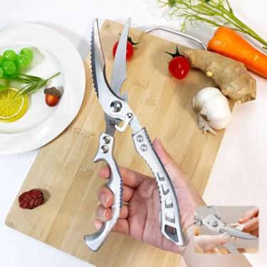 Imagem de Tesoura de cozinha de aço inoxidável resistente, tesouras profissionais de cozinha e aves, tesouras utilitárias afiadas múltiplas para frango, peru, peixe, dia de Ação de Graças e Natal