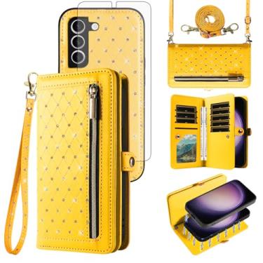Imagem de Capa de celular para Samsung Galaxy S23 5G carteira com zíper destacável com protetor de tela alça transversal Bling Flip suporte para cartão de crédito S 23 23S GS23 G5 SM-S911U 15.5 cm feminino