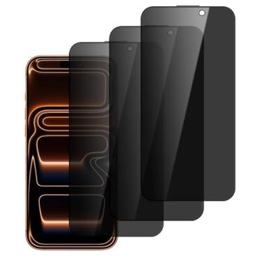 Imagem de DYNASCO Pacote com 3 protetores de tela de privacidade para iPhone 17 de 6,3 polegadas, dureza 9H, cobertura total, película de vidro temperado anti-espião para iPhone 17 - antiimpressões digitais