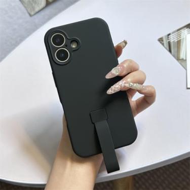 Imagem de IRTGFG Capa de silicone líquido luxuosa com suporte para anel de dedo, capa macia, portátil e à prova de choque, fosca, para iPhone 16 Pro Max (para iPhone 16 Pro Max/BK)