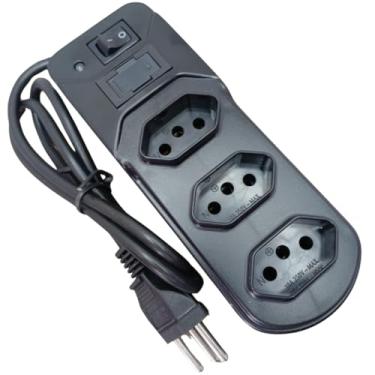 Imagem de Filtro de Linha Regua 3 Tomadas, Bivolt 110V/220V Cabo 80cm Proteção Contra Surtos Preto 2P+T Porta Fusível