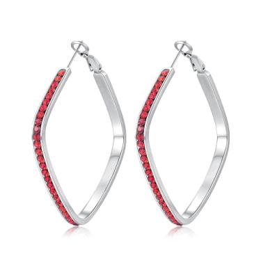 Imagem de CiNily Brincos geométricos de argola grande para mulheres adolescentes hipoalergênicos de aço inoxidável brincos quadrados de zircão cúbico multicolorido, argola média, joias banhadas em ouro, prata