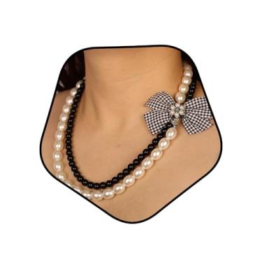 Imagem de Rumtock Gargantilha feminina de pérolas pretas com pingente de laço, estilo lolita