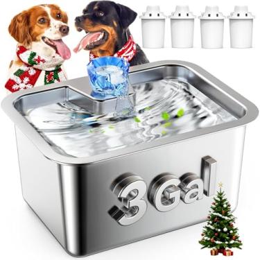 Imagem de Fonte de água para cães de aço inoxidável, fontes extragrandes de 3 galões para cães grandes, bebedouro dogue alemão, dispensador automático de tigela para cães, tigelas de filtro para vários animais