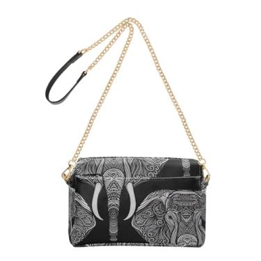 Imagem de Bolsa feminina com estampa de elefante preta com alça de corrente de couro PU bolsa de ombro para celular fofa