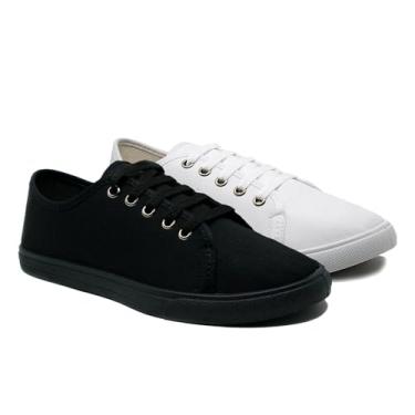 Imagem de Kit 2 Tênis Feminino Casual Clássico Confortável para Dia a Dia | Leve, Versátil e Estilo Clean (Preto e Preto + Branco, BR, Adulto, Numérico, 34)