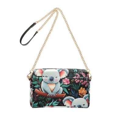 Imagem de Bolsas femininas transversais fofas coalas flores coloridas folhas bolsa para celular couro PU bolsa de ombro alça de corrente