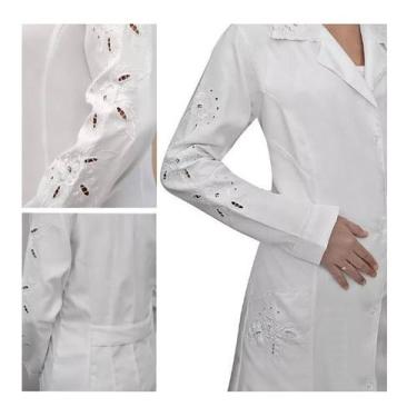 Imagem de Jaleco Feminino Branco Bordado Avental Microfibra gabardine - Casa e C