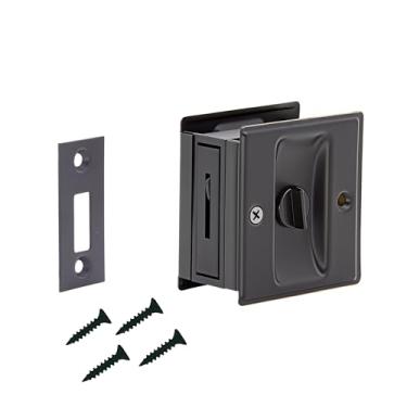 Imagem de Fechadura de porta deslizante de privacidade com puxador, fechadura de privacidade de porta de bolso de latão sólido, preto fosco, 1 pacote