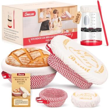 Imagem de ONULISS Kit inicial de massa fermentada, suprimentos para assar pão fermentado com 3 cestas Banneton e pote para iniciantes de massa azeda de 1,134 g, ferramenta para fazer pão, presente para mulheres
