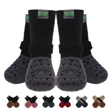 Imagem de EXPAWLORER Meias antiderrapantes para cães para evitar lamber patas, botas de inverno para cães de neve e botas protetoras de patas para pisos de madeira com garras de coração, sapatos para cães