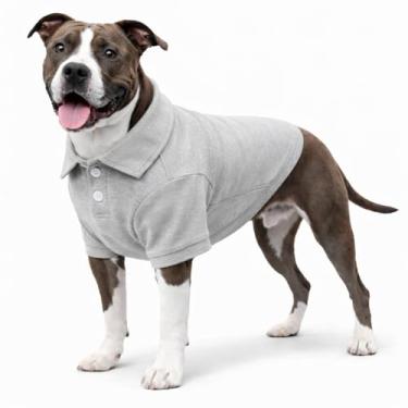 Imagem de lovelonglong Camisa polo básica para cães de algodão premium, camisetas polo para cães grandes, médios e pequenos com gola de dois botões, cor branca, cinza, 2GG