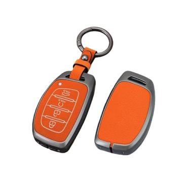 Imagem de Capa de couro para chave de carro em liga de zinco, suporte compatível com Hyundai Tucson Santa Fe Rena Sonata Elantra Creta Ix35 Ix45 I10 I30 I40(C-Style 1- Yellow)