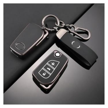 Imagem de Capa para chave flip de carro em TPU compatível com Toyota Auris/Corolla/Avensis/Verso/Yaris/Aygo/Scion TC/IM /Camry/RAV4/Forturner/Hilux Acessórios(D-black ring)