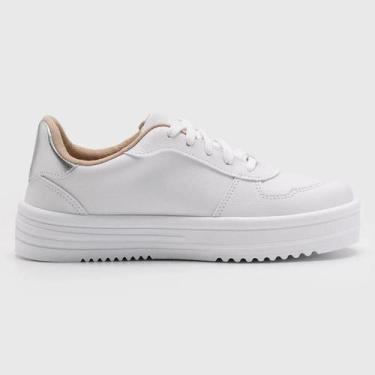 Imagem de Tênis Moleca Feminino Casual Flatform Sardenha Original, Branco, Prata