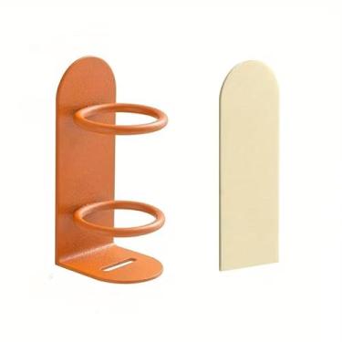 Imagem de Suporte de escova de dentes de ferro que economiza espaço - Rack compacto de armazenamento sem perfuração montado na parede com drenagem para organização do banheiro, laranja