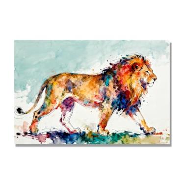 Imagem de NHLDZYH Arte abstrata de respingos de leão, pintura colorida de animais em tela, decoração de parede expressiva moderna para sala de estar ou escritório. A36. 30x45cm-11,8x17,7 pol. Somente tela