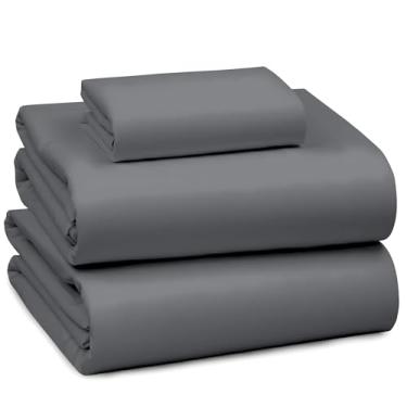 Imagem de RUVANTI Jogo de cama solteiro tamanho GG 100% algodão – tecido acetinado macio e sedoso, refrescante, leve e respirável, bolso profundo de 40,6 cm, durável e resistente à cor, 3 peças, carvão