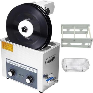 Imagem de NANZU Limpador ultrassônico de disco de vinil 6L, 4 peças únicas, limpeza LP dupla face com rotação automática, temperatura ajustável/aço inoxidável 304, para óculos de retenção de relógio de joias