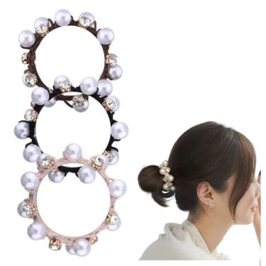 Imagem de Amarração de cabelo com strass trançado pérola elástica contas de borracha com contas suporte de rabo de cavalo poper cristal brilhante pérola casamento formatura acessórios de cabelo para mulheres