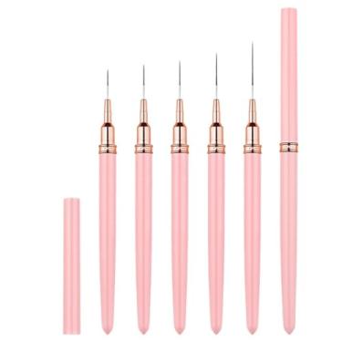 Imagem de Conjunto de pincéis com detalhes metálicos de 5 peças para design de arte em unhas, vários tamanhos para linhas finas, rosa